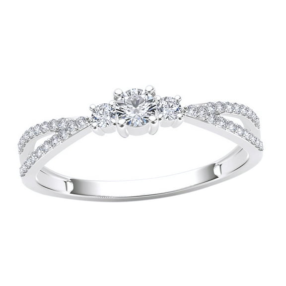 AFFY White Natural Three Stone Split Shank Engagement Ring in 14k White Gold