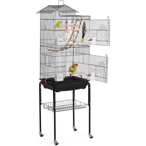 WSWJY 62.4inch Standing Large Bird Cage with Rolling Stand for Budgies Cockatiels Parakeets Lovebirds Small Birds