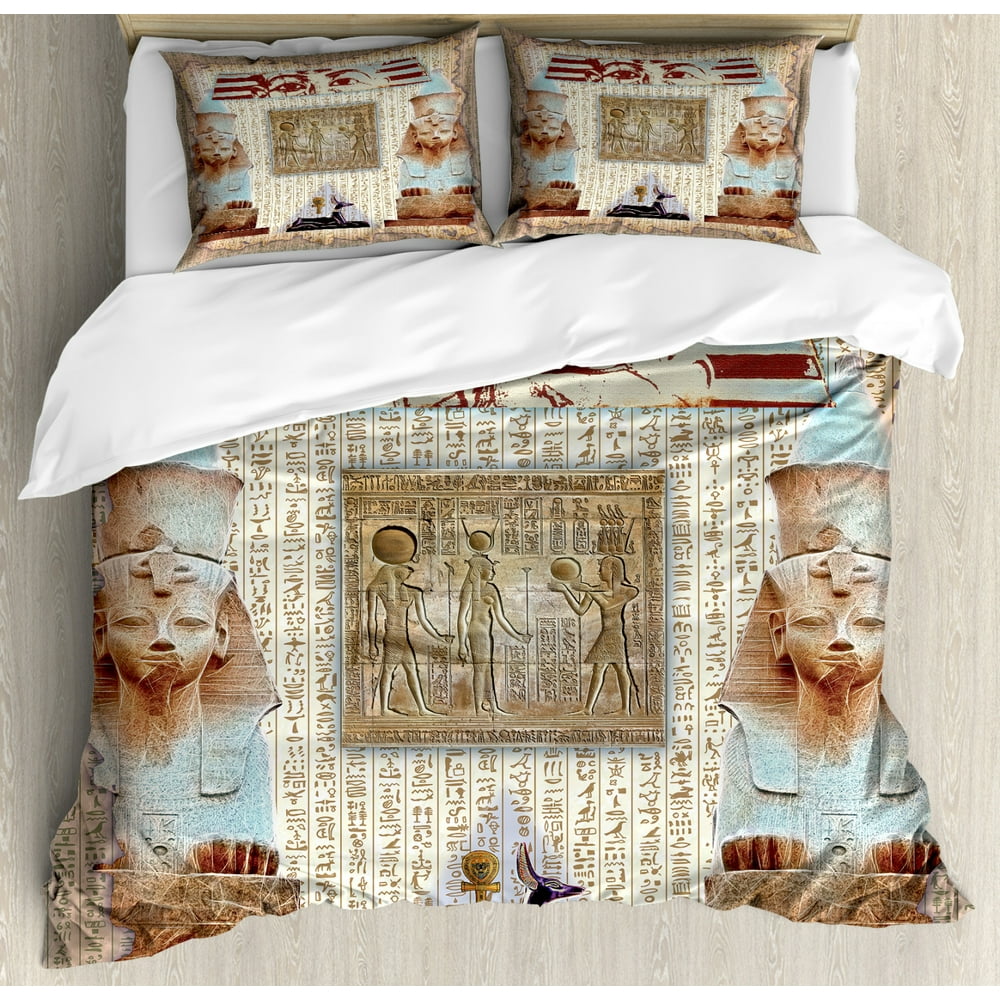 Egypt Duvet Cover Set, Eastern Heritage Ancient Egyptian Pharaoh Mummy
