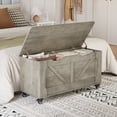 thumbnail image 6 of Studyset Storage Chest, Wooden Storage Bench with 4 Wheels, Storage Trunk 39.4" Storage Trunk with 2 Safety Hinges, Supports 350 Lbs, Round Corner, U-Shape Cutout, 6 of 8