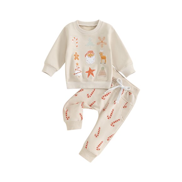 Gupgi Ensembles de Noël pour Bébés Garçons, Ensemble pour Nourrisson à Imprimé Renne, Chandail à Manches Longues, Pantalon à Imprimé Bonbon
