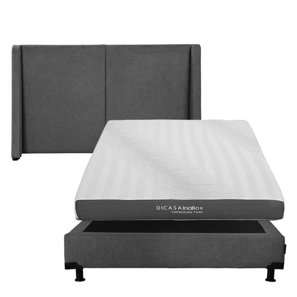 Colchón Queen Size Restonic Dicasa Inabox + Box Base Cama + Cabecera Milan Gris