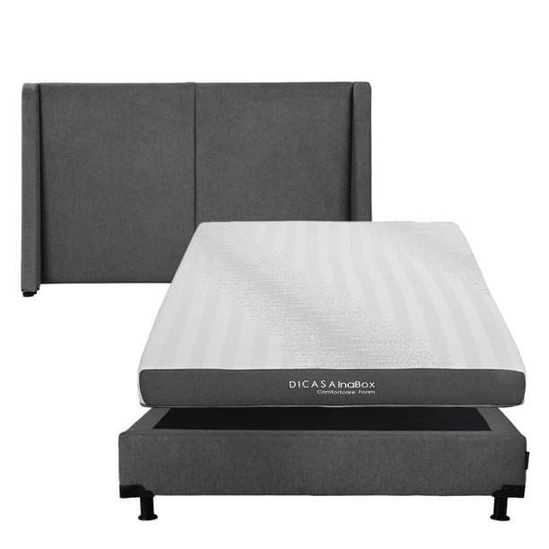 Colchón Matrimonial Restonic Dicasa Inabox + Box Base Cama + Cabecera Milan Gris