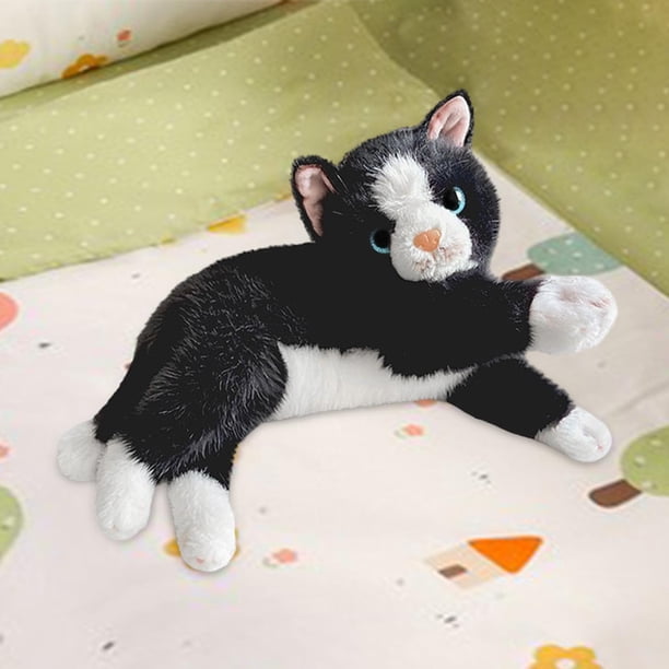 Juguete de peluche de realista para niños, regalo de dibujos animados abrazable, gatito de peluche y realista para sofá, dormitorio, hogar, Negro