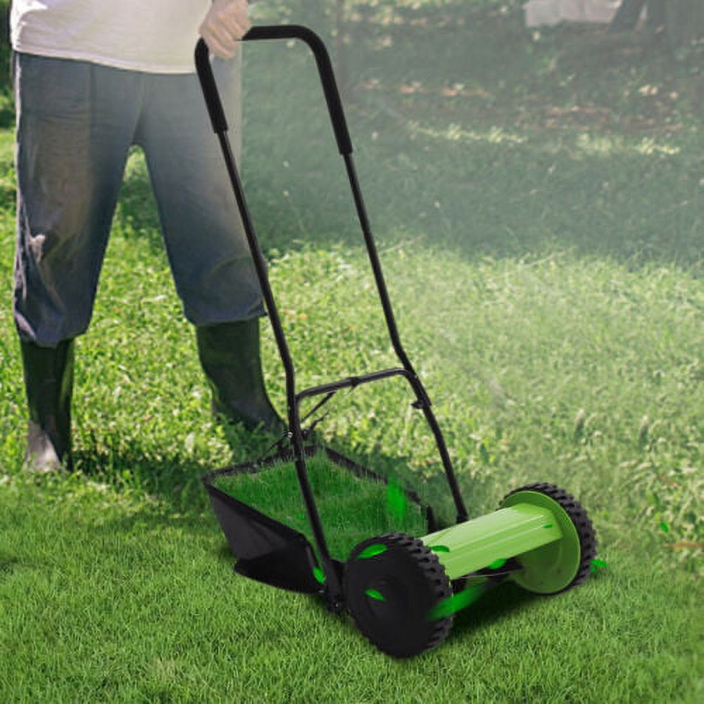 Adjustable Height Lawn Mower Manual Reel Push Walk Behind Dual Wheeled 5-Blade