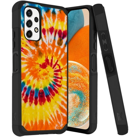 ANJ  Rugged Dual Layered Shockproof Slim Hybrid Case   Tempered Glass Cover Compatible with Samsung Galaxy A23 5G - Tie Dye Swirl