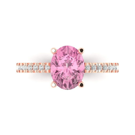 Solitaire with Accents Engagement Ring for Women - 2.21ct Simulated Pink Diamond in 14K Rose Gold Promise Ring