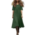 thumbnail image 3 of Xcmzpl Womens Summer Cotton Linen T Shirt Dress Casual Loose Fit Crewneck Short Sleeve Midi Dresses Solid Tunics Dresses Vestido Army Green S, 3 of 10