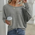 thumbnail image 3 of QLEICOM Women's Crewneck Casual Solid Long Sleeve Button Blouses Shirts Tops Gray M, US Size 6, 3 of 7