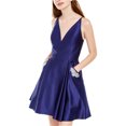 thumbnail image 1 of Blondie Nites Vestido ajustado y acampanado con bolsillo para mujer, Azul, 1, 1 of 1