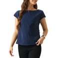 thumbnail image 4 of INSPIRE CHIC Cap Sleeve Dressy Top for Women's Boat Neck Office Work Belted Peplum Tops XS Dark Blue, 4 of 6