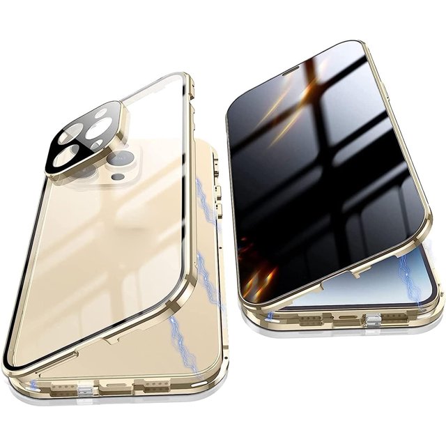 LAICAIW Screencloak for iPhone Case, 14 Pro Max, Emberless Screen Cloak for iPhone Case, Anti Peep Magnetic Adsorption Metal Bumper (Blue, for iPhone 13 Pro Max) (Color : Gold, Size : for iPhone 14
