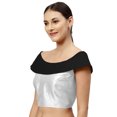 thumbnail image 2 of eloria Women's Art Silk Boat Neck Sleevless Partywear Filler Blouse Top, Color : White & Black, 2 of 6