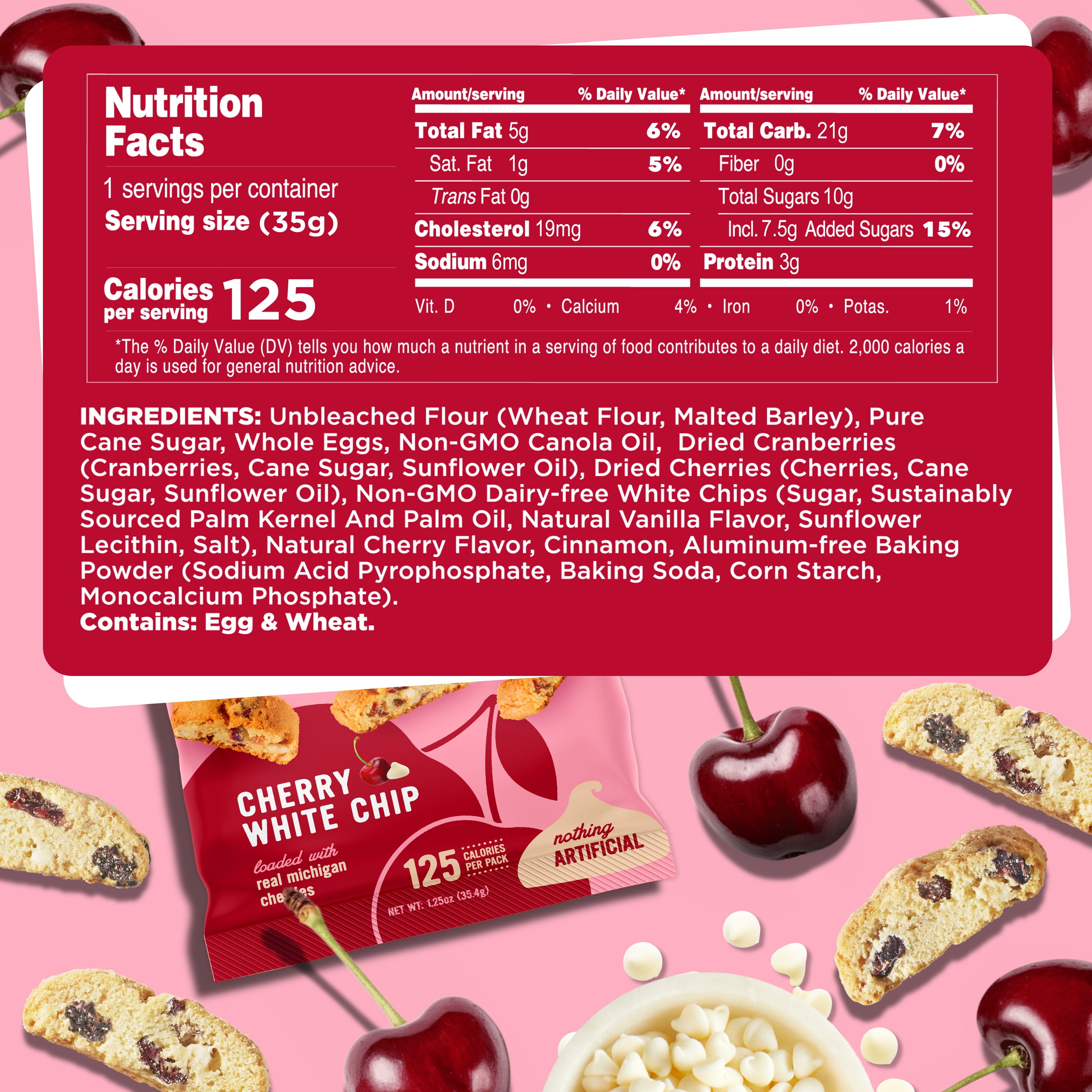 Cooper Street Twice Baked Biscotti Cookies - Cherry White Chip Biscotti - Dairy & Peanut Free, Kosher Coffee Cookies - 1.25oz - 24 Pack