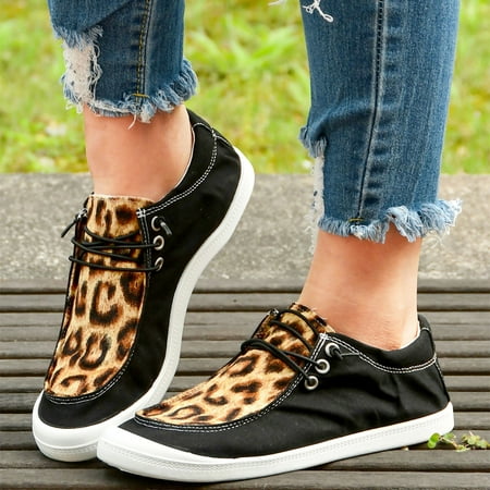 

uikmnh Women Shoes Loafers Shoes Sneakers For Women Autumn Leopard Print Canvas Flat Soft Sneakers Vulcanize Women s Casual Shoes Brown 7