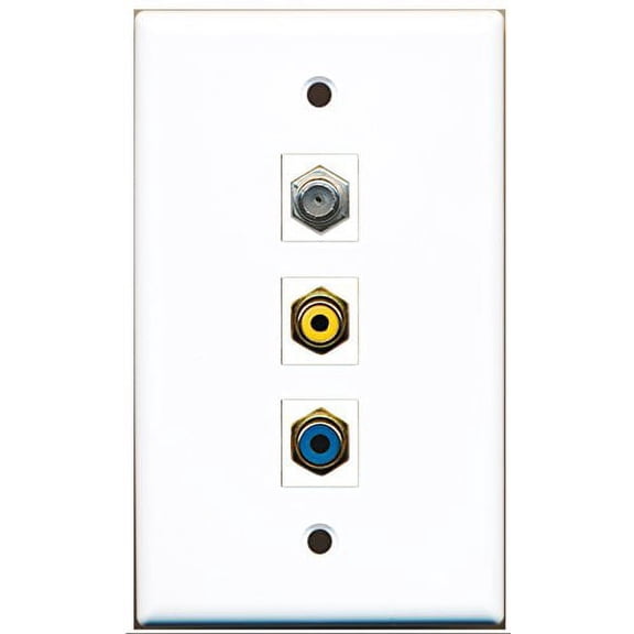 RiteAV - 1 Port RCA Yellow and 1 Port RCA Blue and 1 Port Coax Cable TV- F-Type Wall Plate
