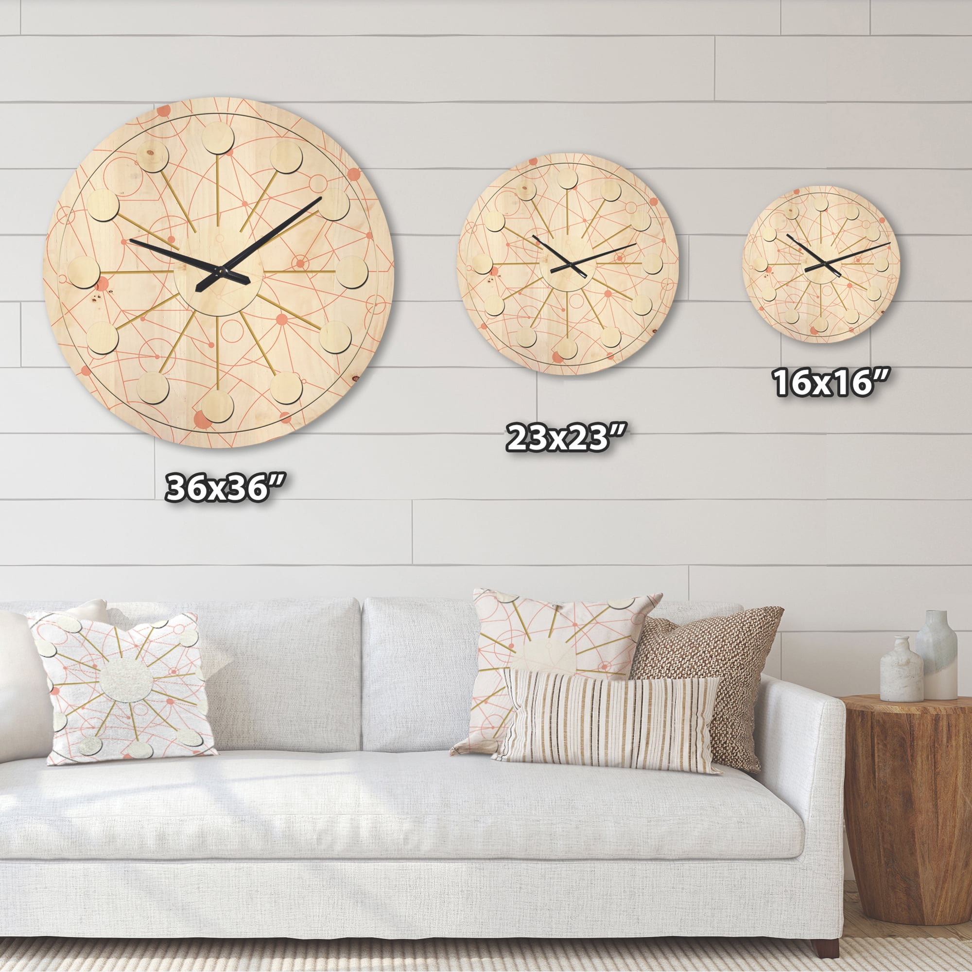 Designart 'Geometrical Retro Grid V' Mid-Century Modern Wood Wall Clock