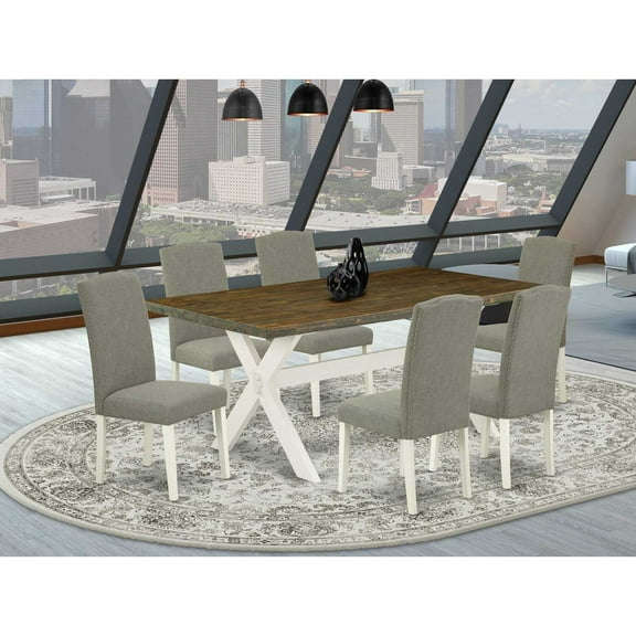East West Furniture X077EN206-7 7-Piece Gorgeous Dining Table Set an Outstanding Distressed Jacobean rectangular Table Top and 6 Awesome Linen Fabric Parson Chairs with Nail Heads and Stylish...