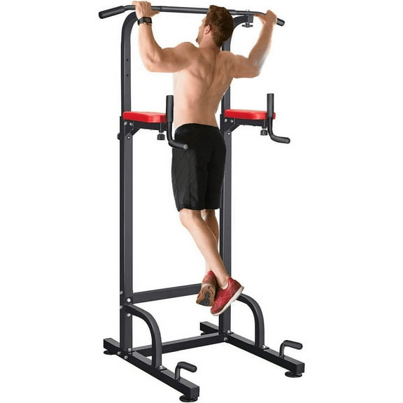 Relife Sports Black Red Power Tower Home Pull-Up Push-Ups Station, Multi-Function Pull Up Station Dip Bar Station Home Gym Strength Training 330LBS