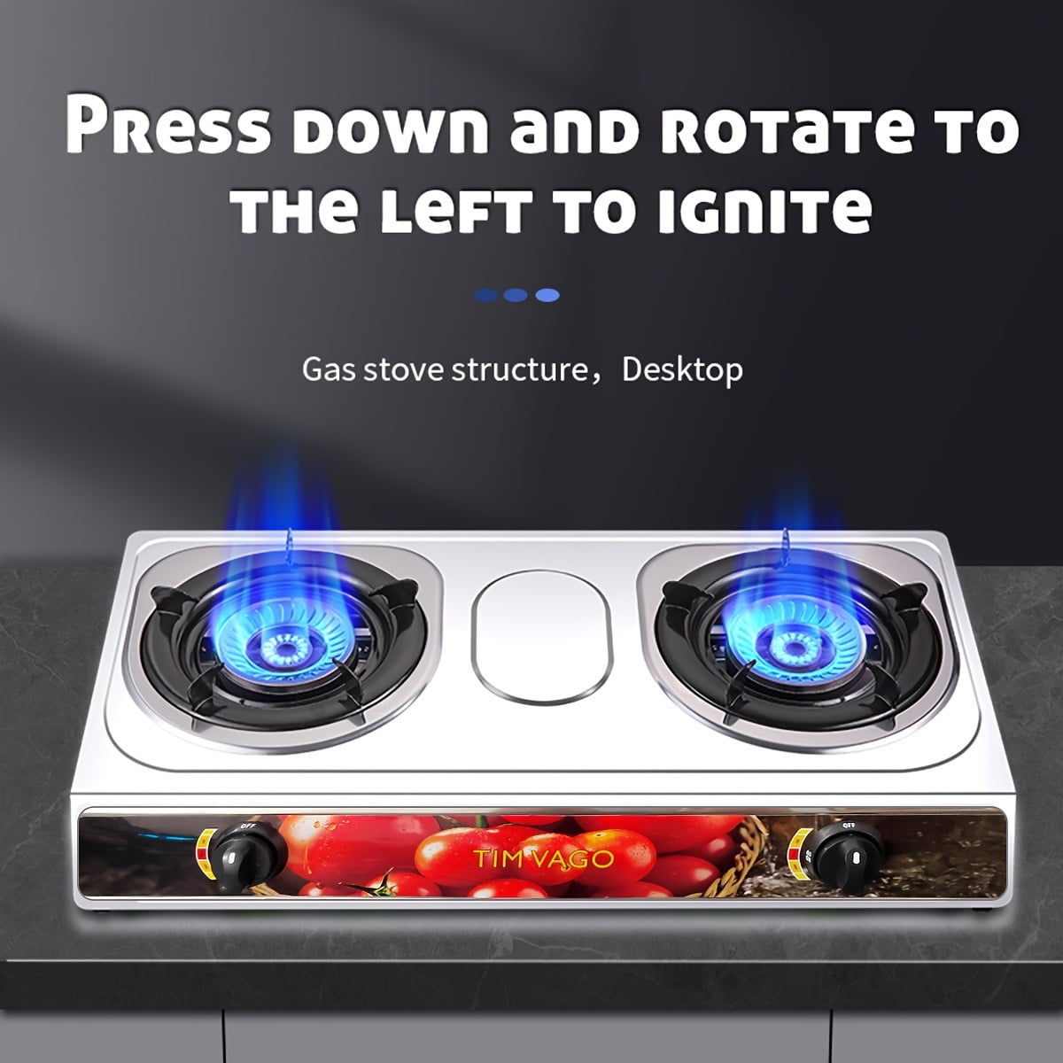 Portable 2 Burner Propane Gas Stove, Stainless Steel Camping Stove with Auto Ignition, Outdoor Cooking Stove with Regulator Hose