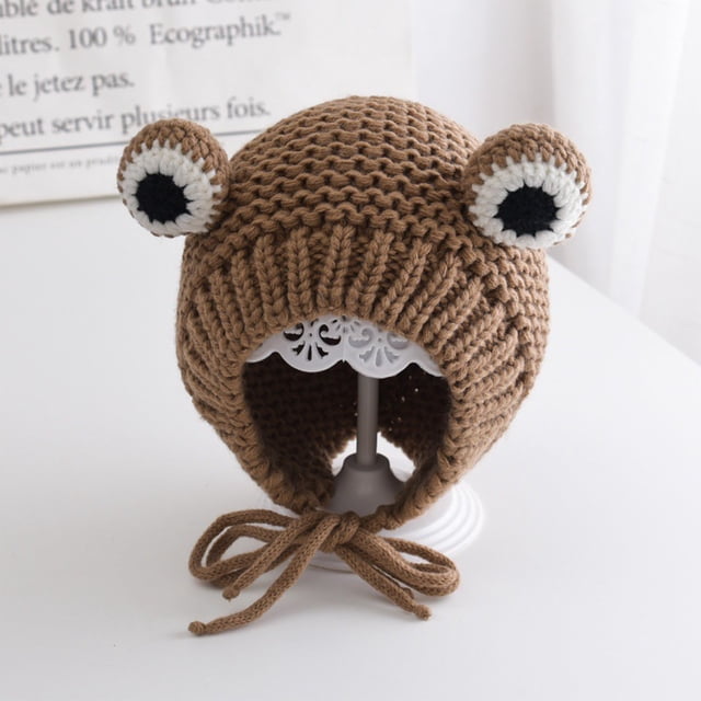 FHBVT Cute Frog Eye Warm Knitted Hat Polyester Material Adjustable Drawstring Elastic 45-49cm Head Circumference Autumn Winter Cold Protection Multiple Colors Daily Wear Thanksgiving Christmas Gifts