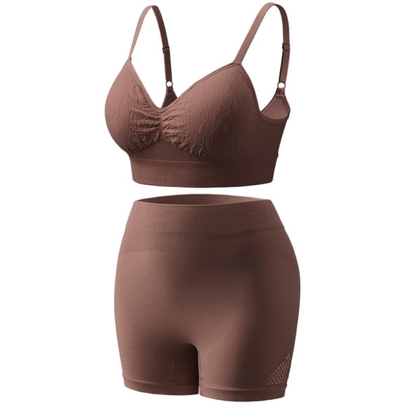 Guluxicc 2 Piece Workout Sets for Women Solid Color Wireless V Neck Sports Bra and High Waist Underwear Seamless Breathable Matching Outfit Sets