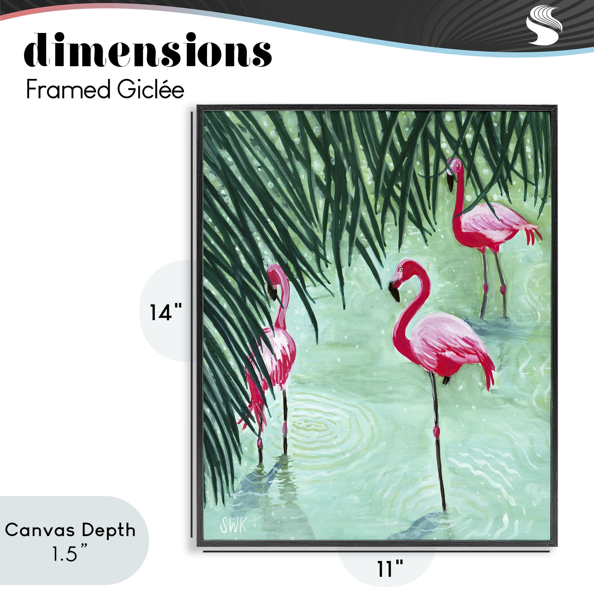 Stupell Industries Shallow Flamingo Pond Black Framed Giclee Art, design by Sarah Waldron Kimball