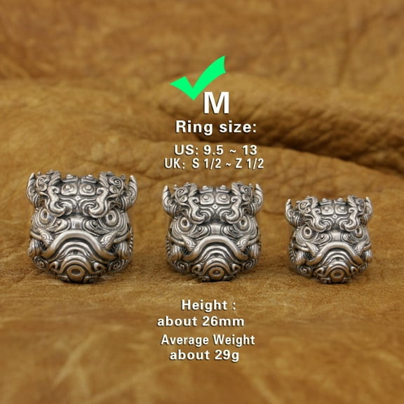 925 Sterling Silver Kylin Lion Ring Biker Punk Jewelry TA374 Middle Model US Size 10