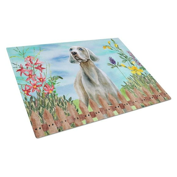 Weimaraner Spring Glass Cutting Board&#44; Large