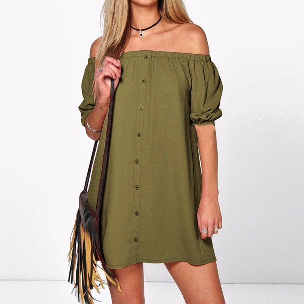 Mini vestido de mujer, vestido de fiesta suelto de manga corta Eccomum Verde militar S