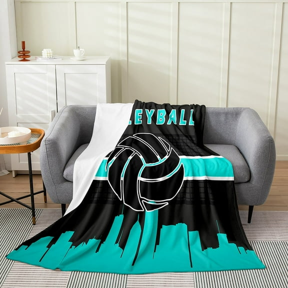 Volleyball Blanket Throw 50x60 Volleyball Gaming Fleece Blanket Volleyball Throw Blanket Teens Volleyball Court Fuzzy Blanket, Turquoise Black