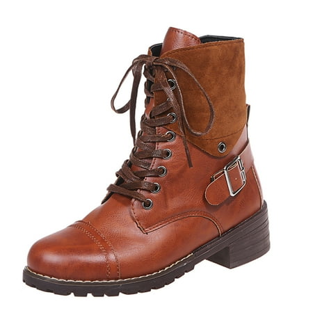 

Audeban Ladies Womens Military Boots Army Combat Ankle Lace Up Flat Biker Zip Shoes