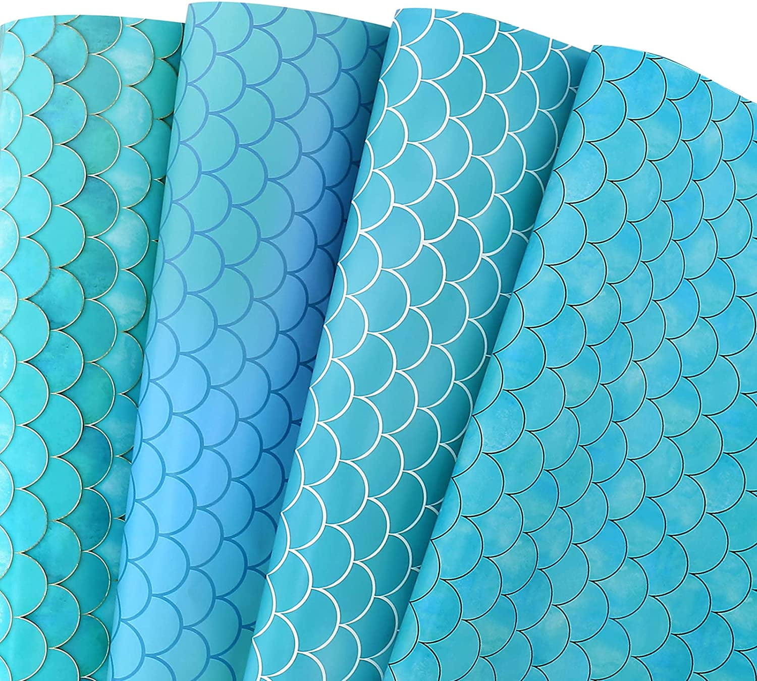 Birthday Wrapping Paper for Boys Kids Girls Women Baby Shower - Blue Mermaid Gift Wrap Paper for Wedding, Party, Bridal Shower - 10 Sheets, 20×29 inch
