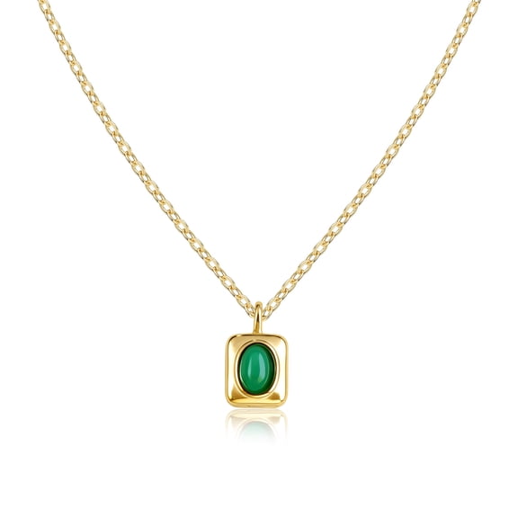 PENLYU 14K Gold Plated Necklace with Simulated Gemstone Pendant, Dainty Birthstone Necklace for Women, Birthday Gifts Jewelry for Her - May Emerald Birthstone