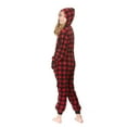 thumbnail image 4 of Big Feet Pjs Kids’ Buffalo Plaid Fleece Hoodie One‑Piece Pajama Jumpsuit, Red/Black, Size 16, 4 of 7