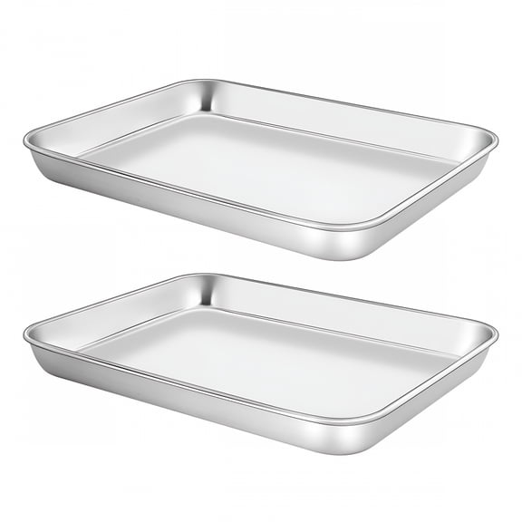 ACDANC Toaster Oven Pans Set of 2,Stainless Steel Toaster Oven Tray Rectangle Size 9 x 7 x 1",Rust Free&Deep Edge,Thick&Sturdy,Easy Clean&Dishwasher Safe