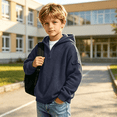 thumbnail image 5 of NEBWOAK Big Boys Quarter Zip Hooded Sweatshirt, Waffle Knit Casual Pullover with Sleeve Pocket,Navy,Size 11-12T, 5 of 7