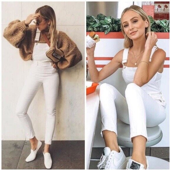 WeWoreWhat We Wore What WWO05-1 High Rise Skinny Overalls Jeans Off White