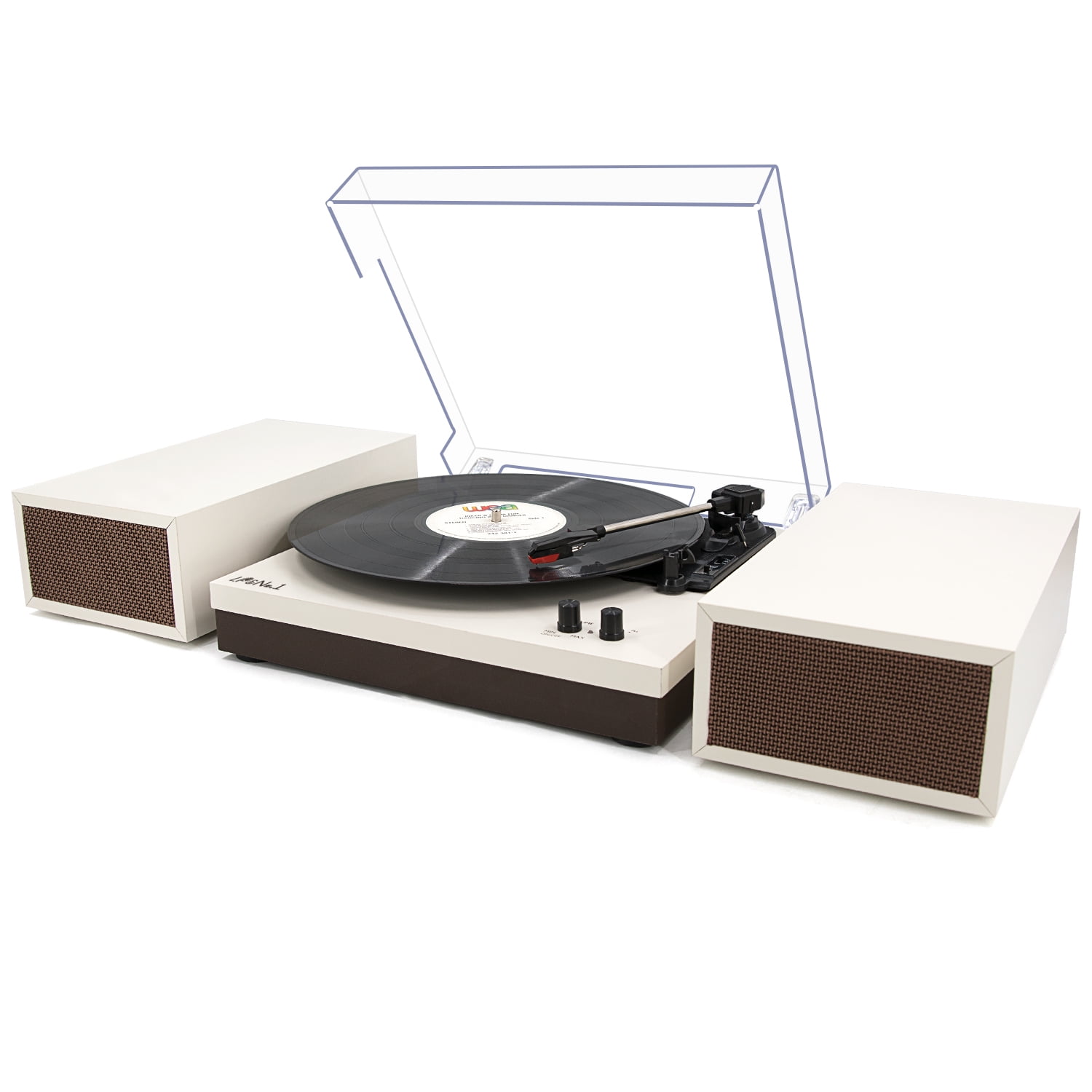 LP&No.1 Bluetooth Vinyl Retro Record Player with External Speakers, 3-Speed Belt-Drive Vintage Turntable for Vinyl Albums with Auto Off and Bluetooth Input, Milk White -