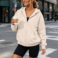 thumbnail image 1 of Neewe Women's Lightweight Hoodies Full Zip Up Oversized Sweatshirts with Pockets Long Sleeve Thin Casual Hooded Spring Fall, 1 of 8