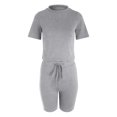 thumbnail image 4 of QGJZVUNL 2 Piece Sets for Women Summer Clothes Crop Short Sleeve Tops and Drawstring Shorts Workout Set Size S, 4 of 8