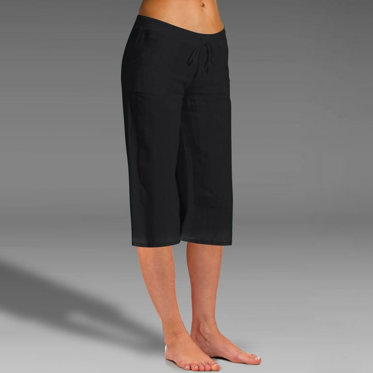 Plus Size Capris for Women Cotton Linen Lightweight High Waisted Capri Pants  Wide Leg Casual Loose Fitting 3/4 Slacks (X-Large, Black) 