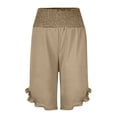 thumbnail image 4 of Wide Leg Linen Shorts Women Boho High Waisted Ruffle Bermuda Shorts Flowy Summer Resort Wear Vacation Beach Shorts Khaki XL, 4 of 4
