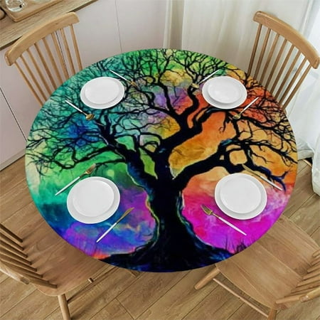 

Sheronv Full Moon Round Table Cover Stain Resistant Washable Indoor Outdoor Tablecloth Kitchen Dining Wedding Parties 100% Polyester Fiber Waterproof 42 -46