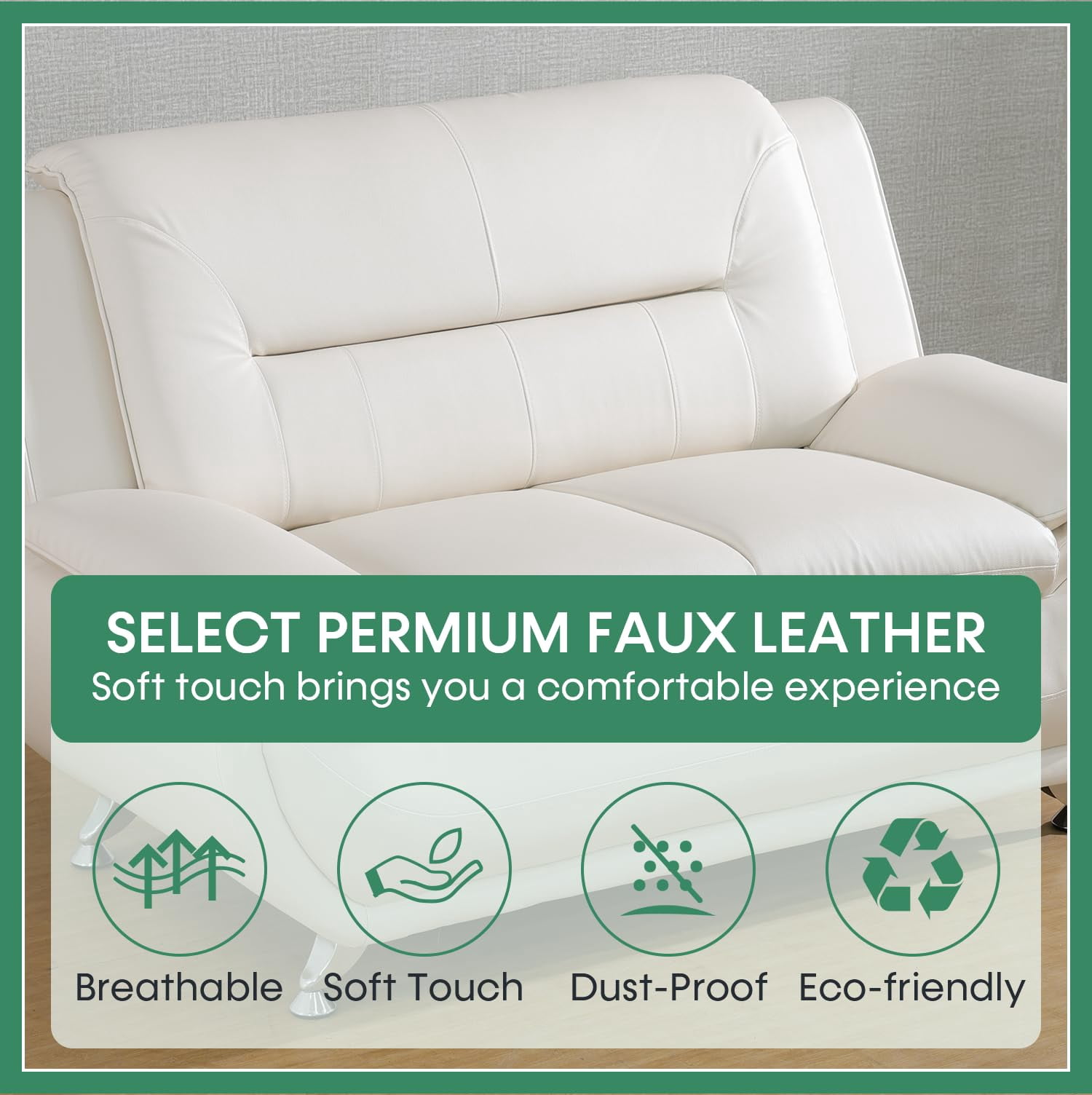 PonLiving Oversize Modern Leather Sofa Set with Loveseat and Armchair, 3-Piece Living Room Furniture Sets, Off White