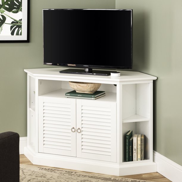Newport White Louvered Door Corner TV Stand by Birch Harbor Walmart