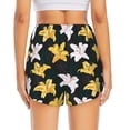 thumbnail image 4 of Uemuo Lilies Flowers Pattern Women's Athletic Shorts High Waisted Running Shorts with Liner Pockets Gym Elastic Workout Shorts-Large, 4 of 9