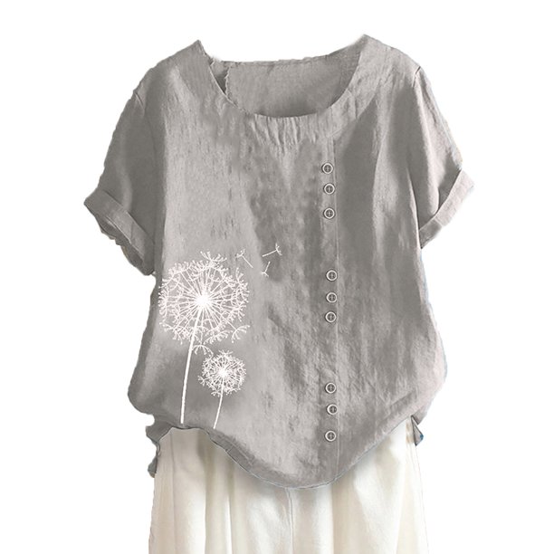 Gibobby Camisa De Invierno Camiseta de mujer con estampado casual de manga corta con cuello en O y blusa superior de talla grande(Gris, L)