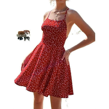

Women s Boho Heart Print Backless High Waist Cami Short Dress M(6)