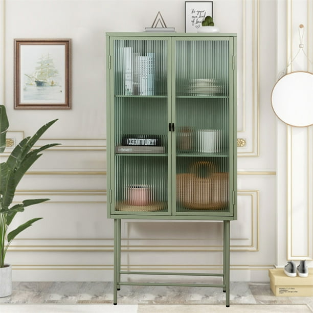 Retro Fluted Glass Storage with Two Detachable Shelves, Dual